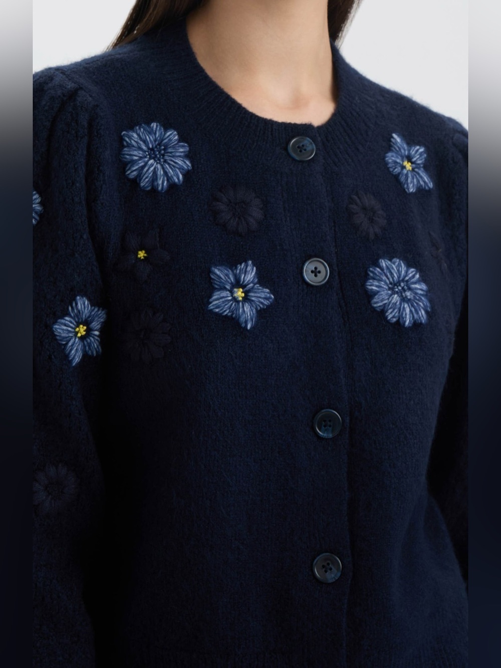 NVLT Embroidered Flower Navy Cardigan Sweater - Women Medium - Picture 3 of 8